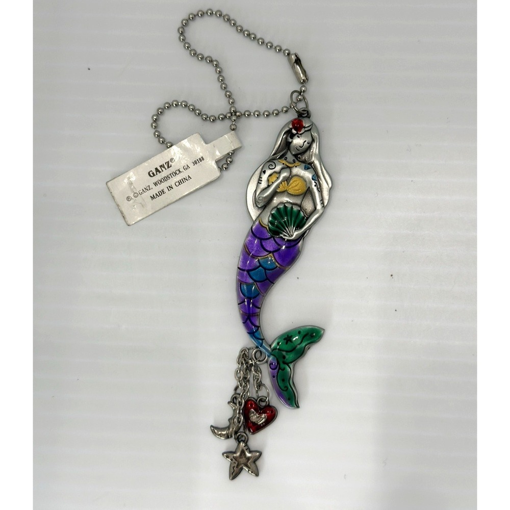 Ganz Mermaid Keychain Metal Enamel Purple Tail Charm Beach Ocean Theme - Picture 2 of 5